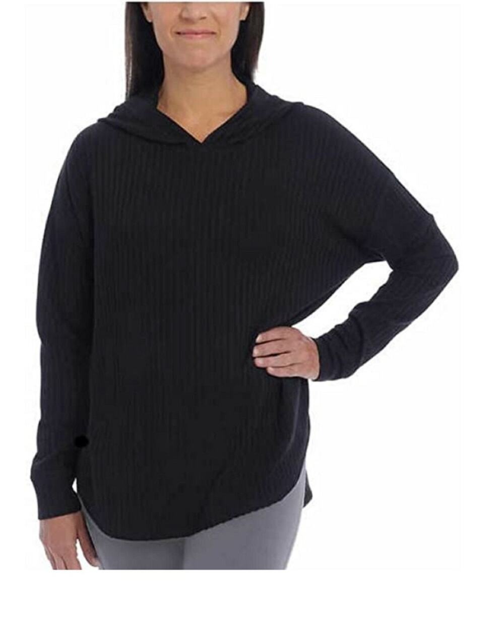Chaser Black Waffle Knit Thermal Pullover Hooded Top Shirt Size XS New